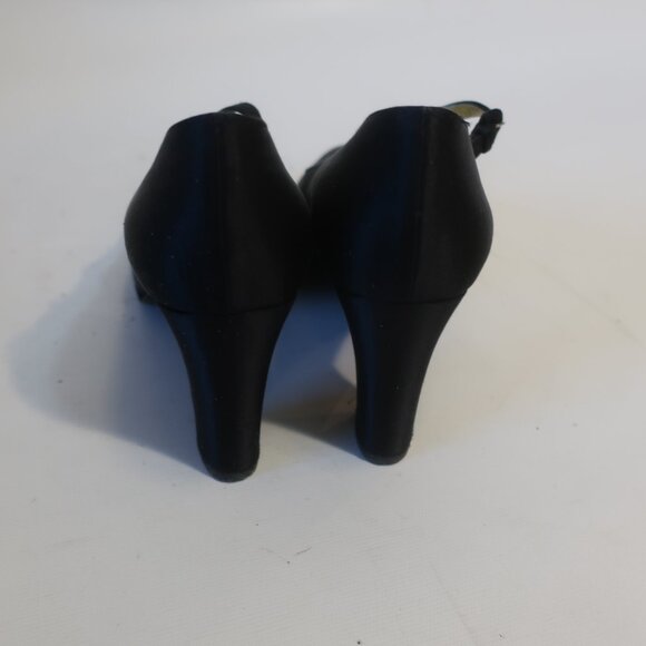 Womens Chanel Black Satin Mini Platform Mary Jane Heels 37.5 US/7 - Picture 9 of 15